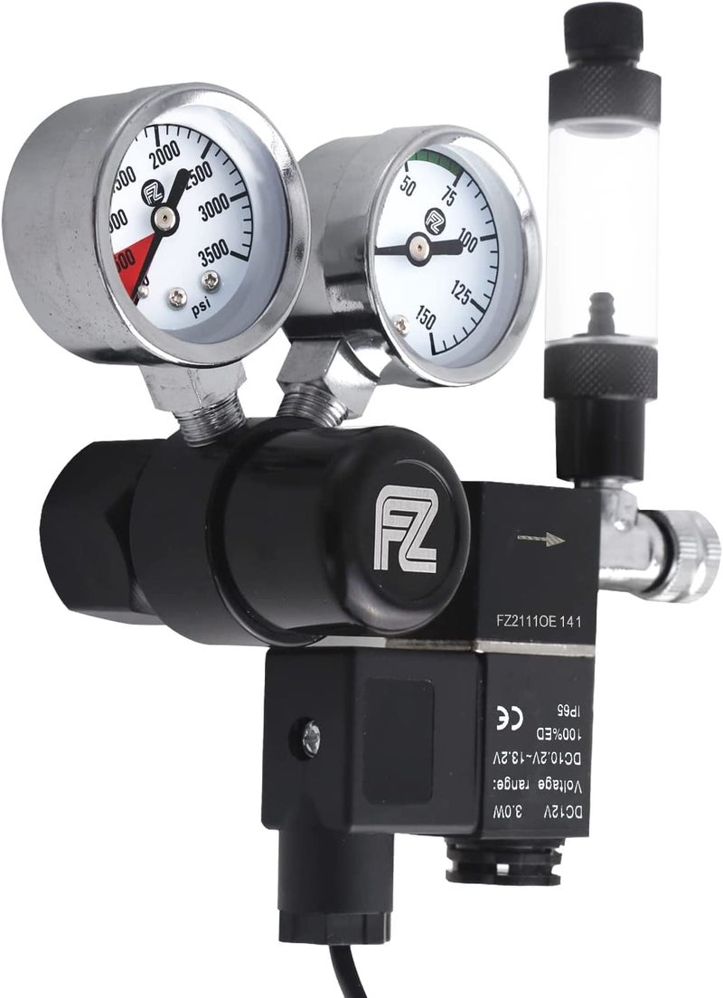 Fzone منظم CO2 لحوض السمك FZONE مع صمام كهربائي وعداد فقاعات وصمام فحص لنظام CO2 للنباتات DIY أسطوانة مفتوحة من الجانب CGA320 - Image 3